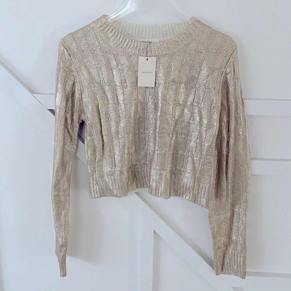 Metallic Gold Cropped Sweater Size Small NWT
